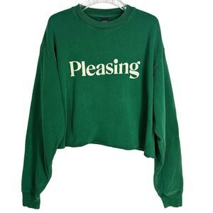 Pleasing Harry Styles Sweatshirt Medium Cropped Green Fleece Pullover Crewneck